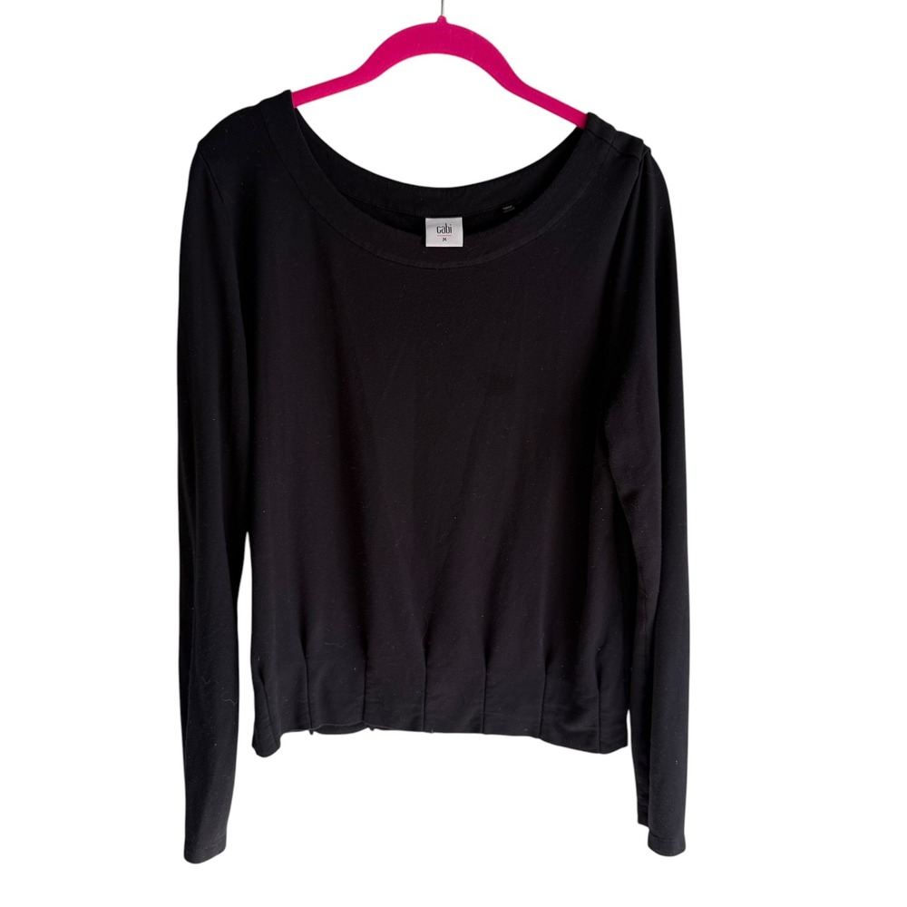 CABI Black Knit Pullover Pleated Bottom Long Sleeve Ladies Top, M